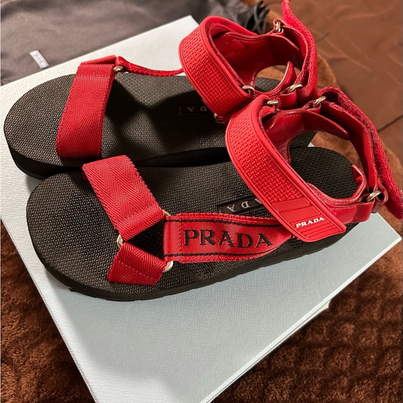 PRADA Nomad logo-strap sandals
Size: 36
Color: Black & Red - Picture 3 of 5
